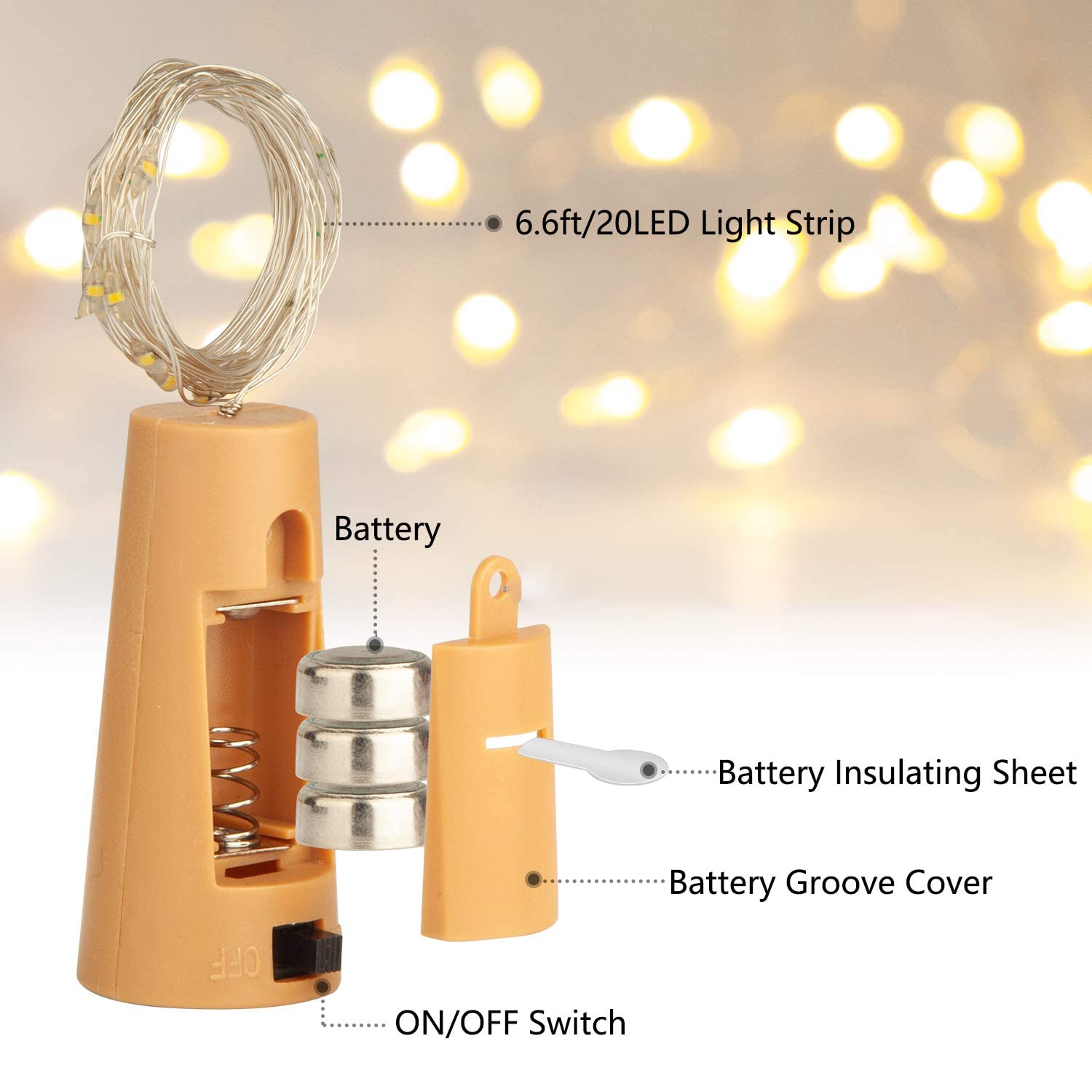 20 LED Wine Bottle Cork Copper Wire String Lights