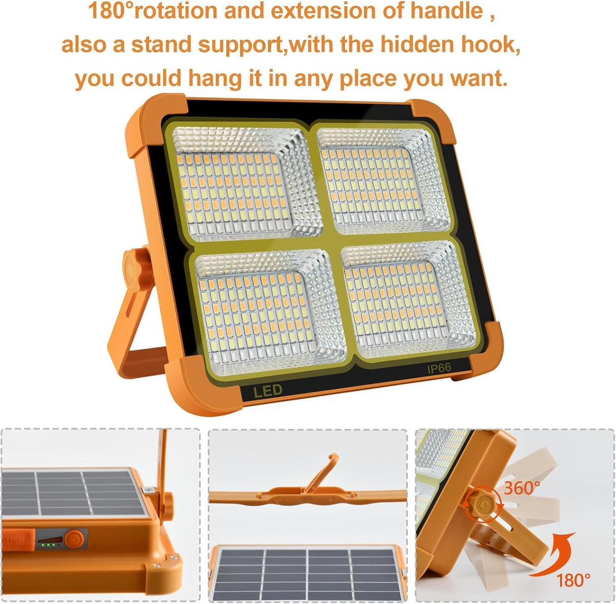 USB & Solar Rechargeable LED Flood Light