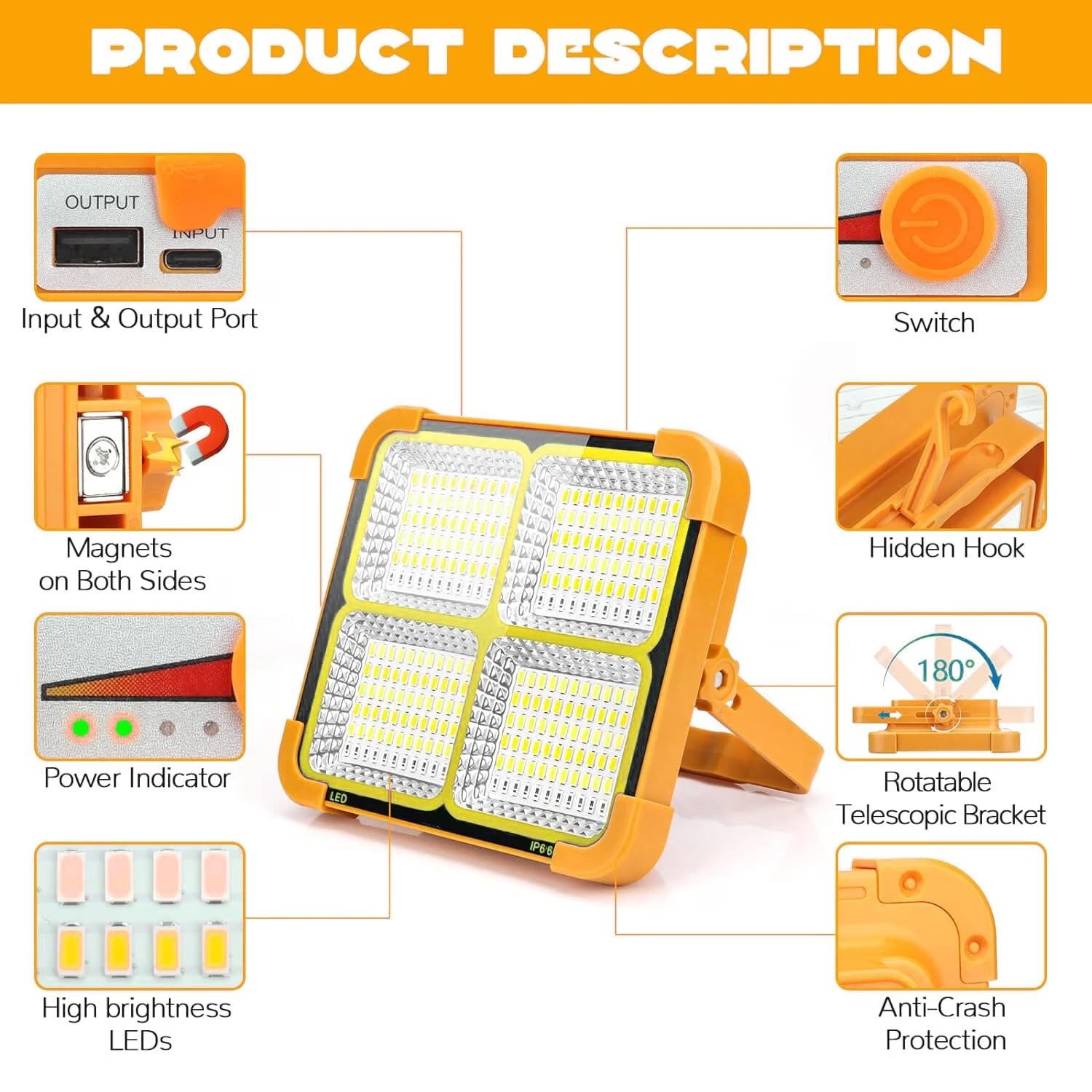 USB & Solar Rechargeable LED Flood Light