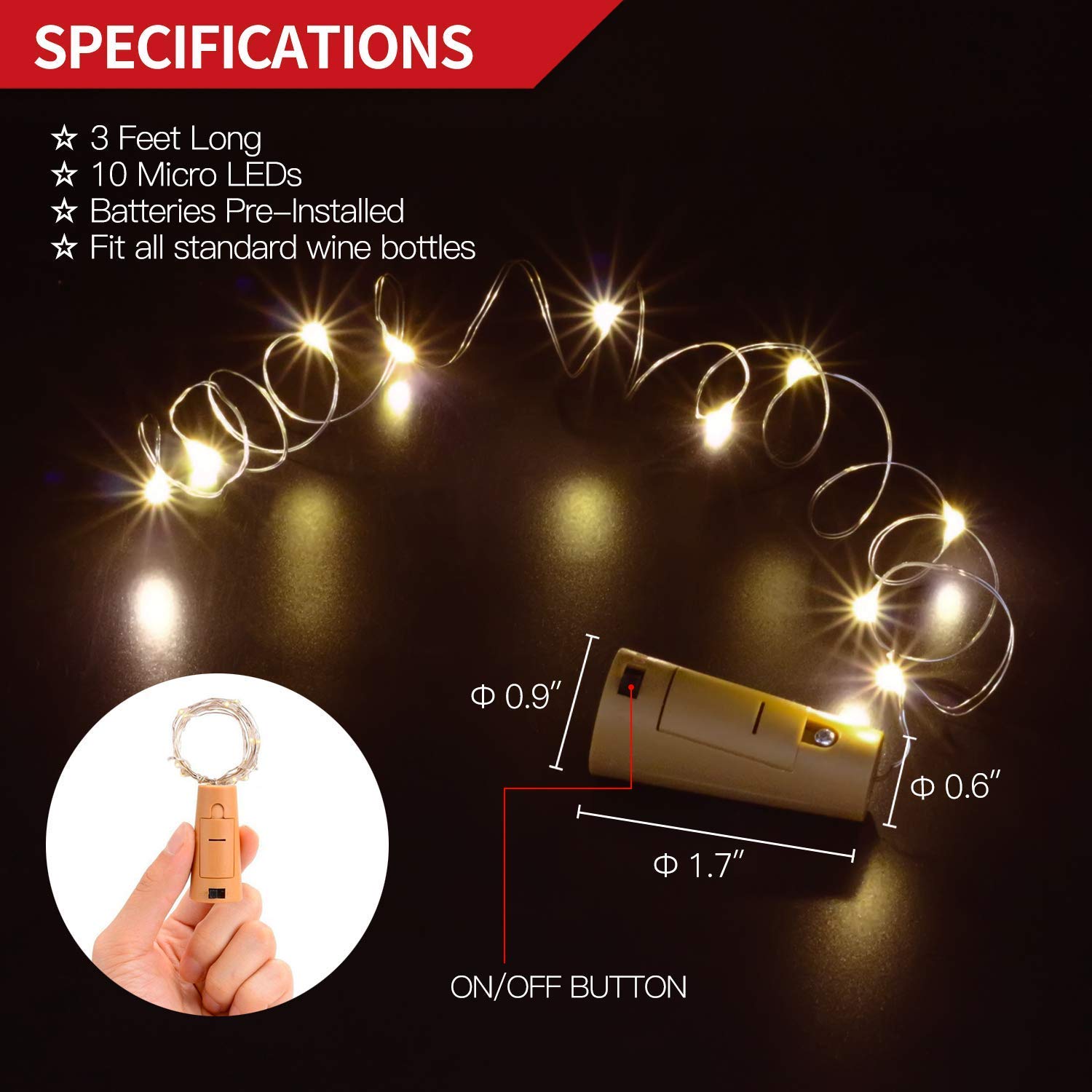 20 LED Wine Bottle Cork Copper Wire String Lights
