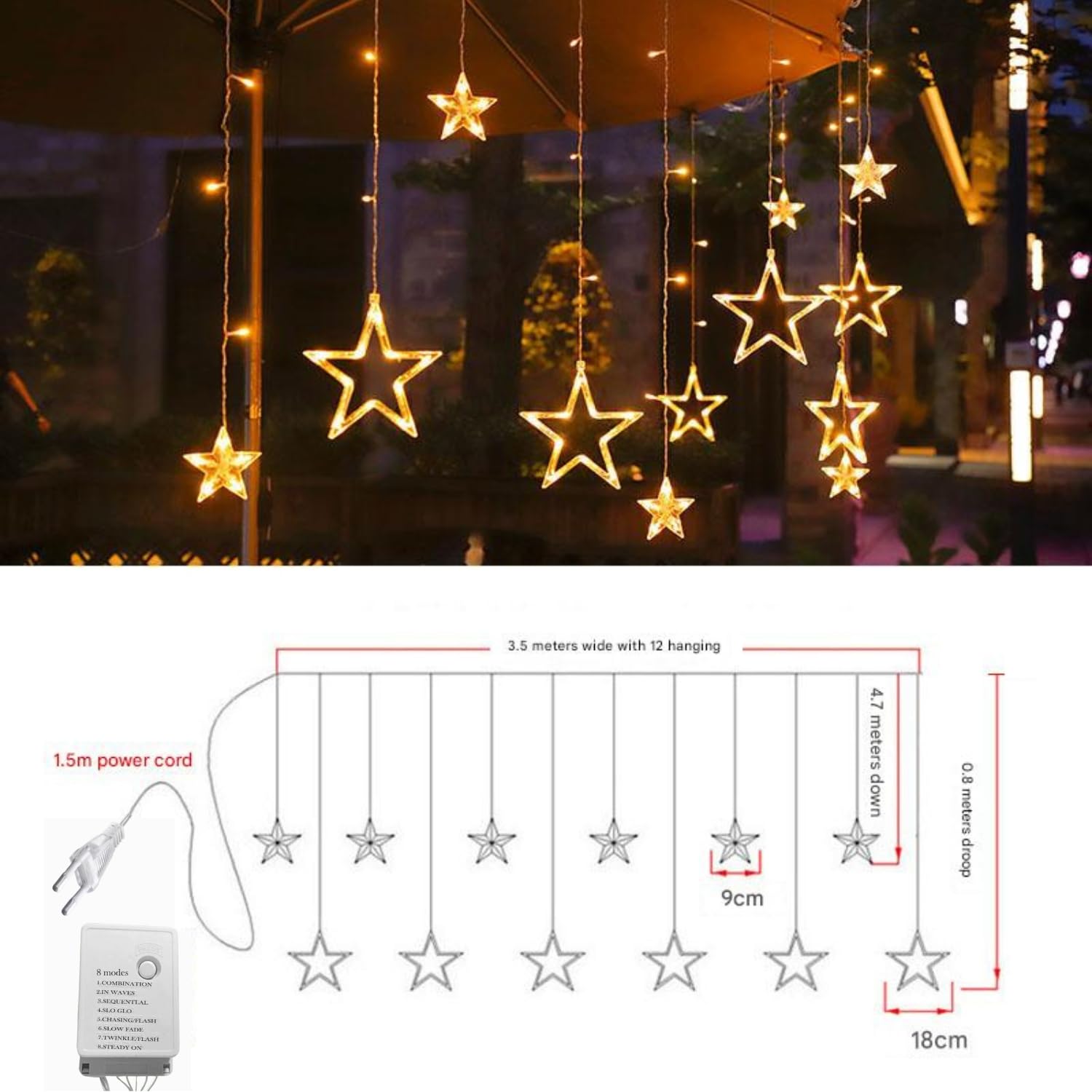 Star Curtain LED String Lights (3 Meter)