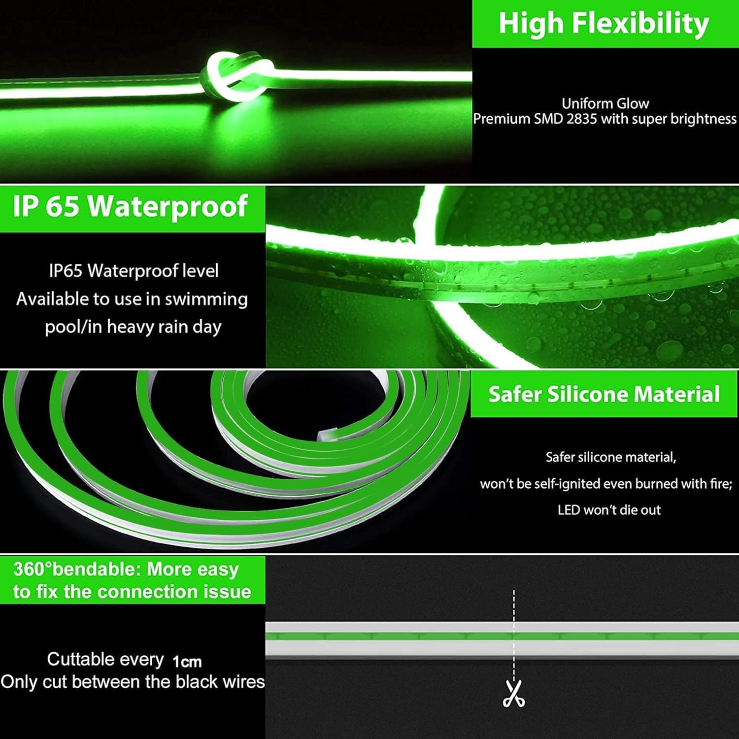 16.4 Ft Neon LED Strip Light with 12V Adapter