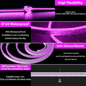 16.4 Ft Neon LED Strip Light with 12V Adapter
