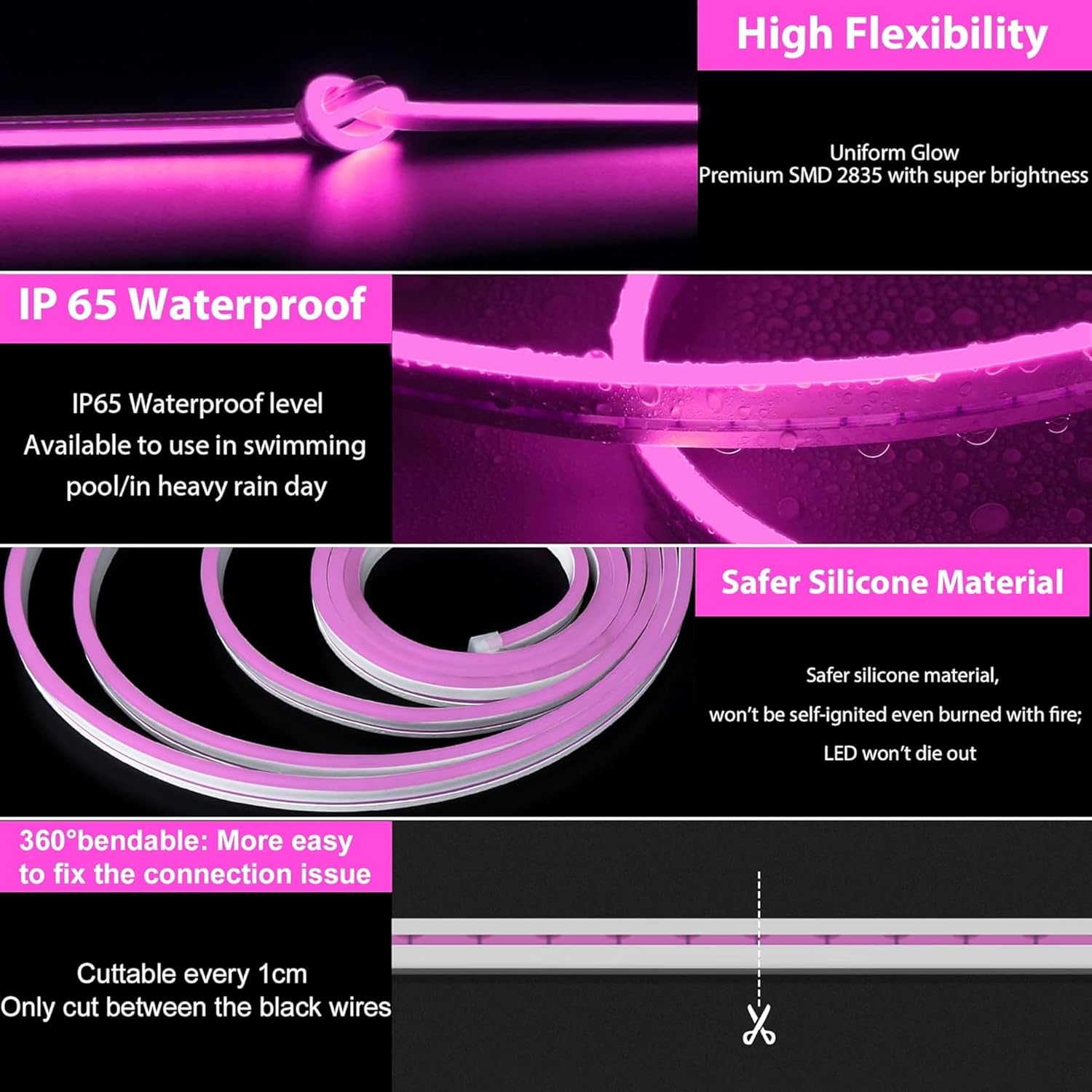 16.4 Ft Neon LED Strip Light with 12V Adapter