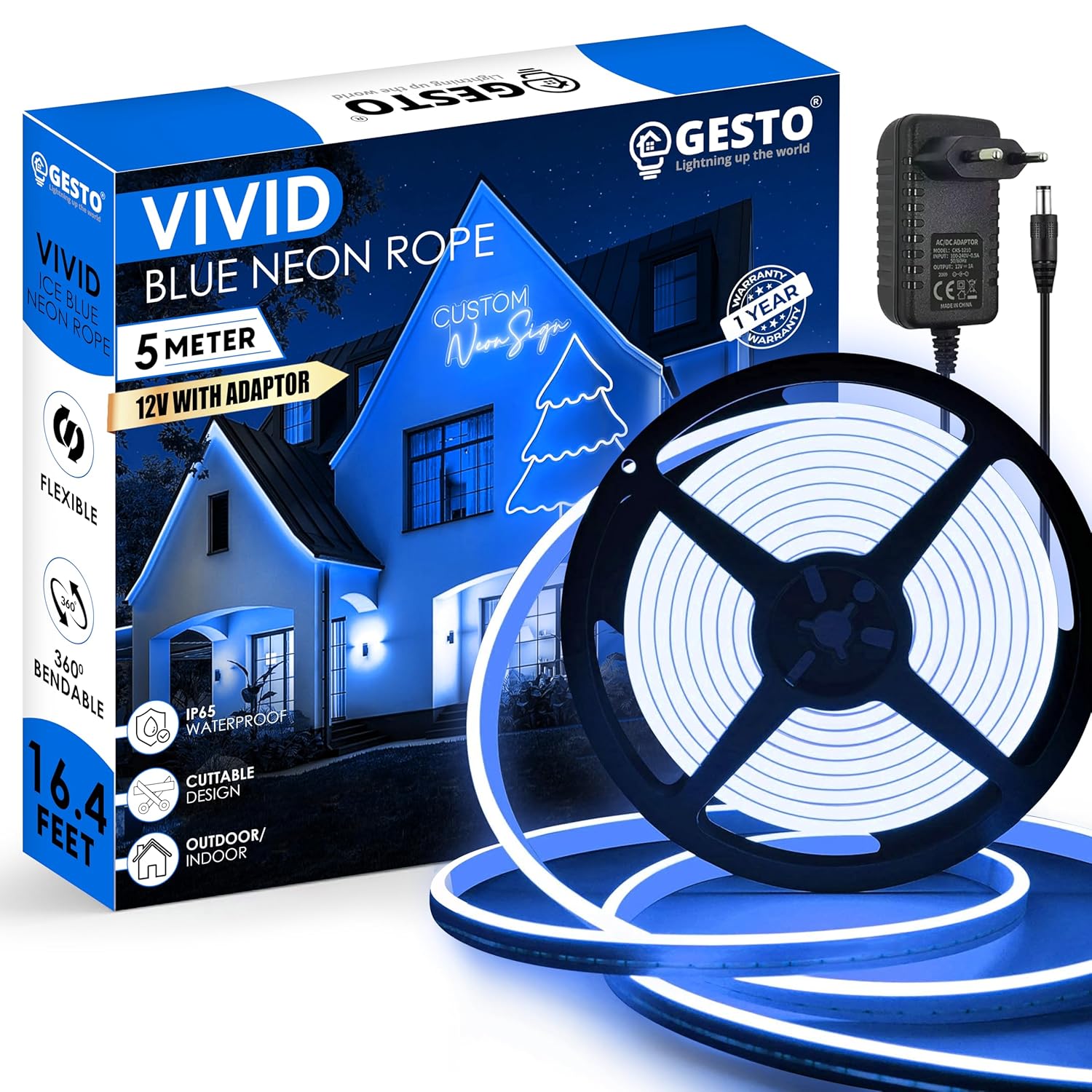 16.4 Ft Neon LED Strip Light with 12V Adapter