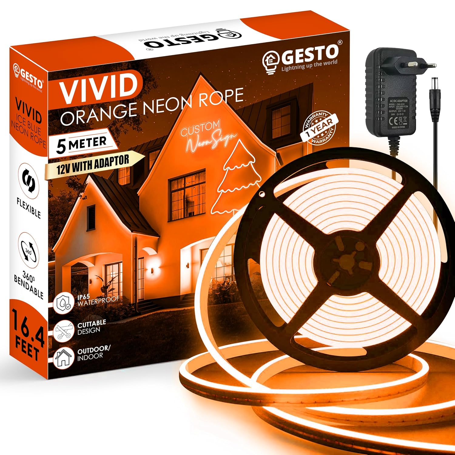 16.4 Ft Neon LED Strip Light with 12V Adapter