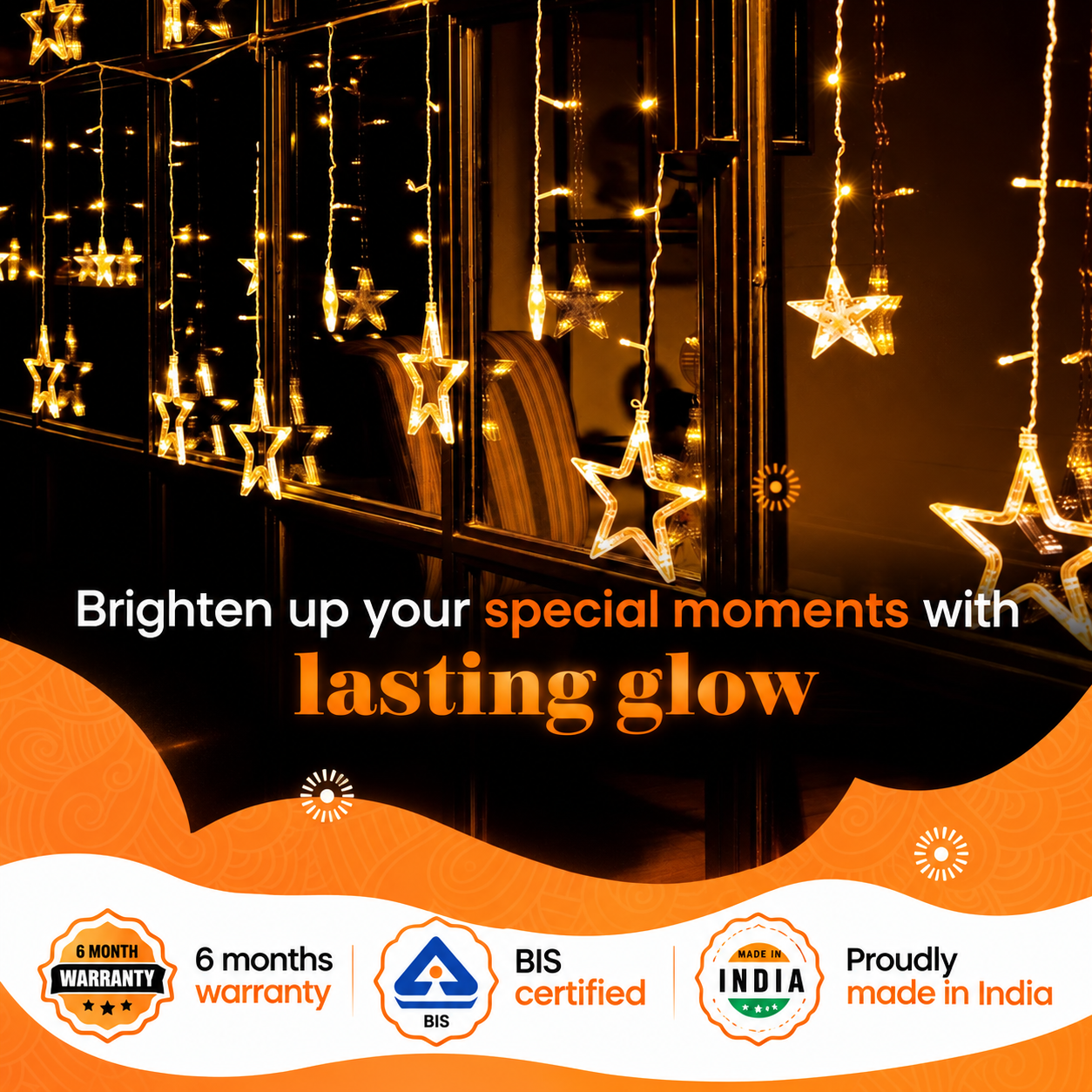 Star LED Curtain Light for Home Warm White